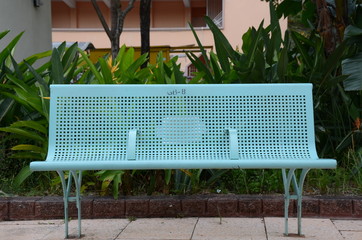 Long Metal Bench with Blue Paint