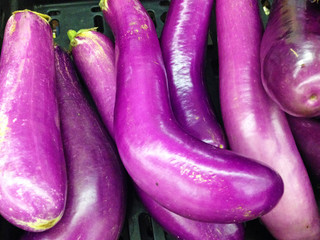 Close up of eggplants at the market