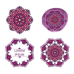 Set of geometric mandala round ornament, circular abstract design. Hand drawn decorative vector design element