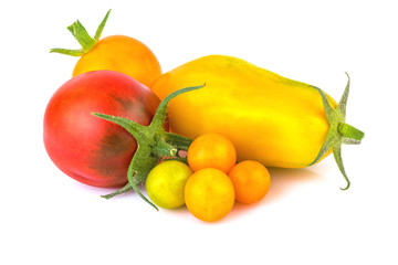 Red and Yellow Tomatoes Over White