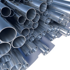 Fototapeta premium Metal pipes pile 3D industrial background.