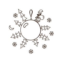 Merry christmas balls doodle pattern. Santa Claus with a bag