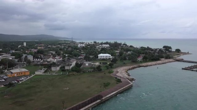 Falmouth Jamaica Downtown Caribbean Port Overhead. Spanish Rule After Christopher Columbus In 1494. Independence From United Kingdom 1962. 1.3 Million Tourists Annually.