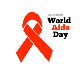 1st December World Aids Day concept with text and red ribbon of aids awareness.