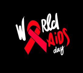 Fototapeta premium 1st December World Aids Day concept with text and red ribbon of aids awareness.