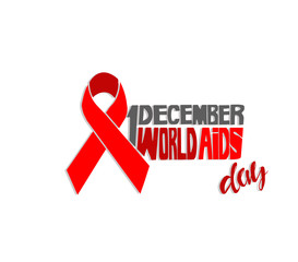 1st December World Aids Day concept with text and red ribbon of aids awareness.