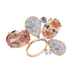 golden brooch with gems isolated on white