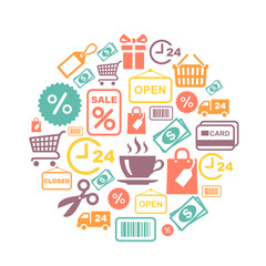 vector card with shopping supermarket services colored icons