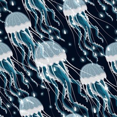 Fototapeta premium Seamless glowing jellyfish