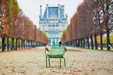 Typical Parisian park chair in Tuileries Garden - obrazy, fototapety, plakaty