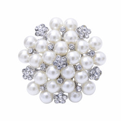 round brooch with pearls isolated on white - 98522009