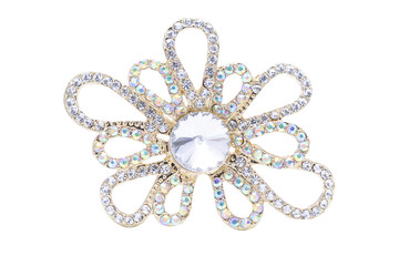gold brooch with diamonds isolated on white