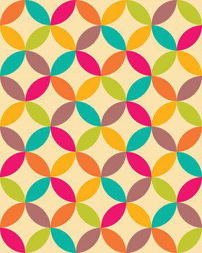 Vector modern seamless colorful geometry overlapping circles pattern, color abstract geometric background, pillow multicolored print, retro texture, hipster fashion design © sunspire