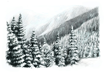 Cartoon painted scene nature in the mountains - illustration for the children