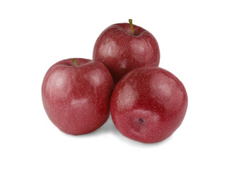 Three isolated red apples on white background