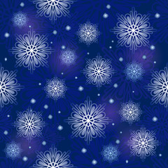 Seamless dark blue snowflake vector pattern.