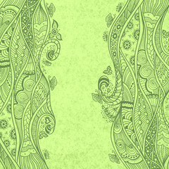Handmade Abstract pattern background in Zen-doodle style on grunge green