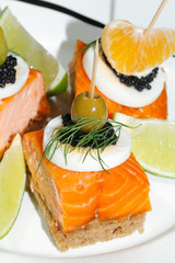 Geräuchertes Lachsfilet,Toast, Ei, Dill, Orange, Kaviar, Limone,
