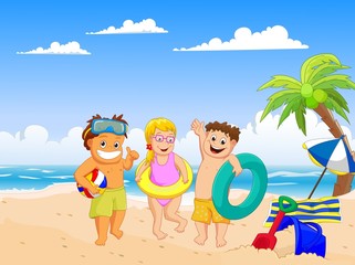 Obraz na płótnie Canvas happy summer kids on the beach