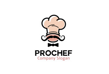 Minimal Chef Head Moustache Logo Portrait Vector With Necktie Design Symbol Illustration