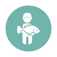 Fisherman catch big fish icon