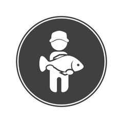 Fisherman catch big fish icon