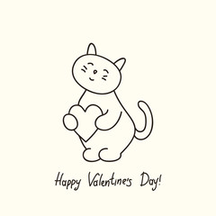 greeting card Lovely kitty holds heart for the day St. Valentine