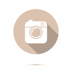 Hipster photo or camera icon with long shadow. Flat style camera