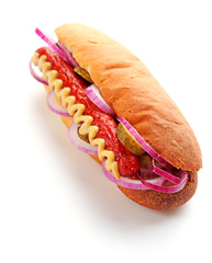 Fresh hot dog isolated on white