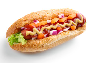 Fresh hot dog isolated on white