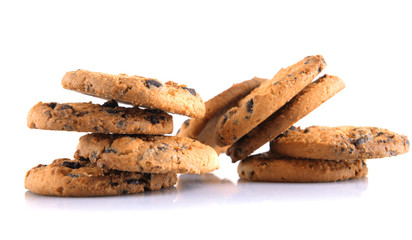 Cookies with chocolate crumbs isolated on white background
