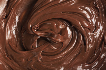Background of thick melted milk chocolate, close-up