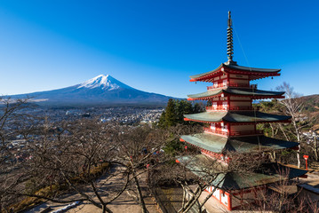 富士吉田　富士山と五重塔