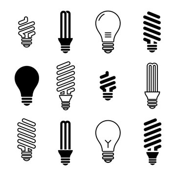 Light bulbs. Bulb icon set. Isolated on white background. Electricity saving concept. Energy icon. Bulb logo. efficiency Lamp