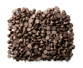 Chocolate morsels isolated on white