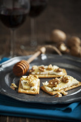 Blue Cheese and Walnut Crackers with honey