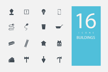 collection of icons in style flat gray color on topic  building materials