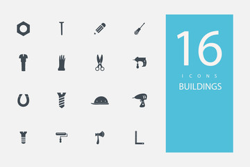 collection of icons in style flat gray color on topic  building materials