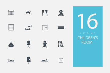collection of icons in style flat gray color on topic children's room