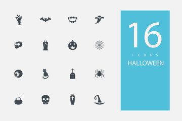 collection of icons in style flat gray color on topic Halloween