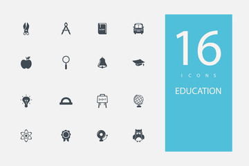 collection of icons in style flat gray color on topic education