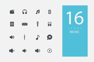 collection of icons in style flat gray color on topic music