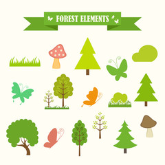 multicolored icons with tape on the topic forest