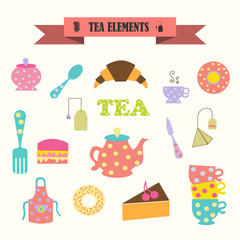 multicolored icons with tape on the topic tea