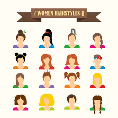 multicolored icons with tape on the topic women's hairstyles
