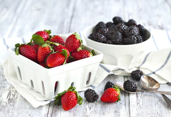 Fresh strawberries and blackberries