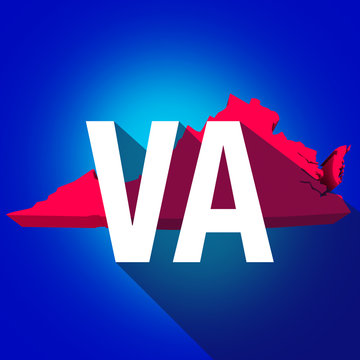 Virginia VA Letters Abbreviation Red 3d State Map Long Shadow