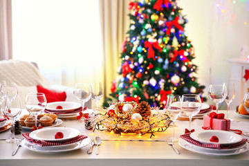 Table setting for Christmas dinner at home