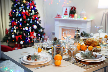 Table setting for Christmas dinner at home