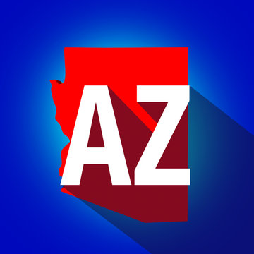 Arizona AZ Letters Abbreviation Red 3d State Map Long Shadow Cir